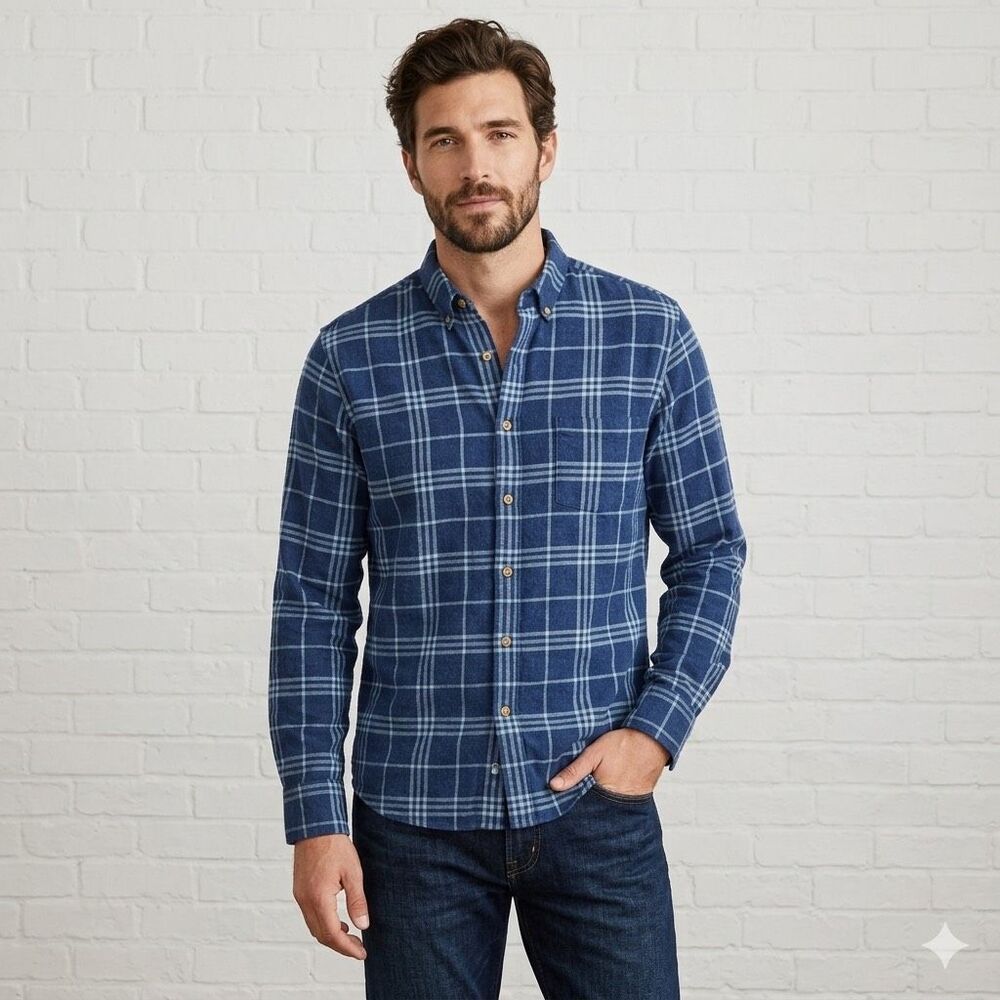 J.Crew Slim Fit Blue Plaid Button Down Shirt Men’s Large 100% Cotton